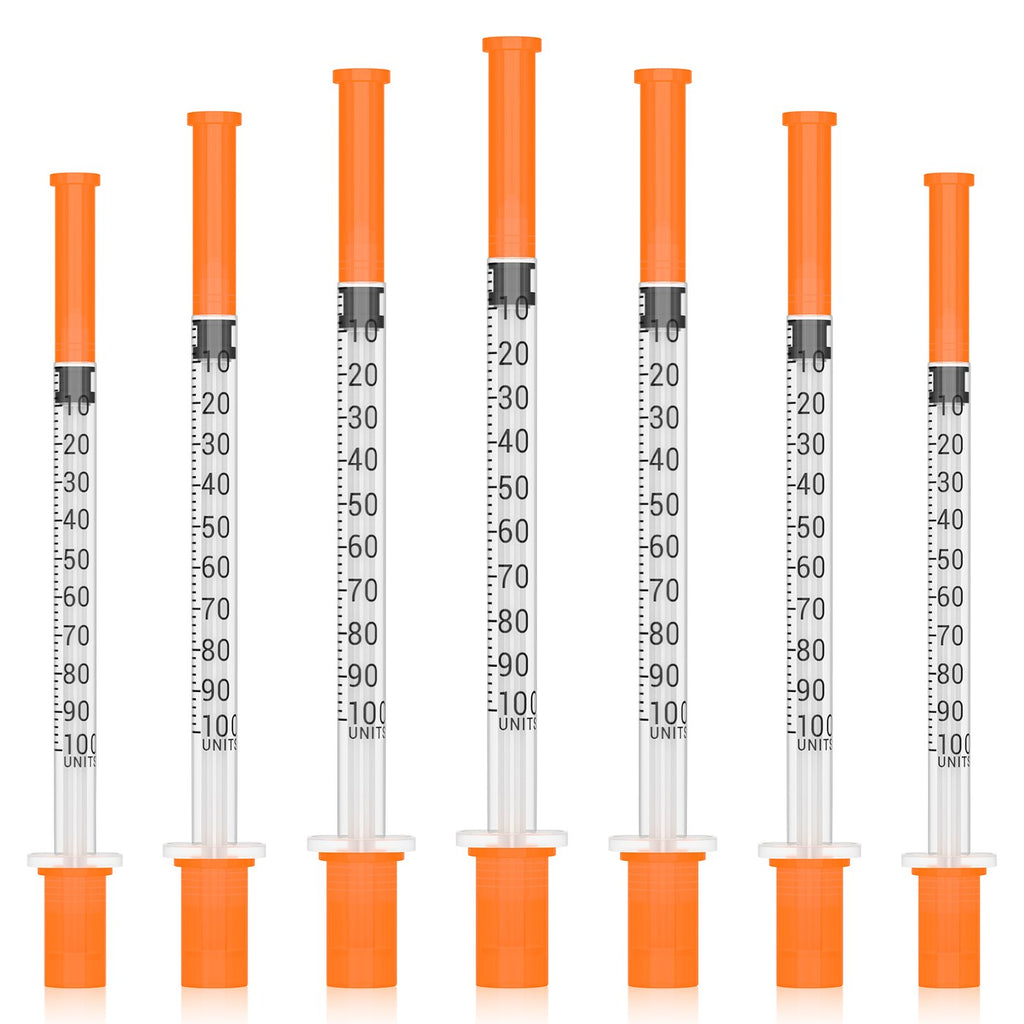 HENDARI 1 mL syringes in a row, U-100 scale