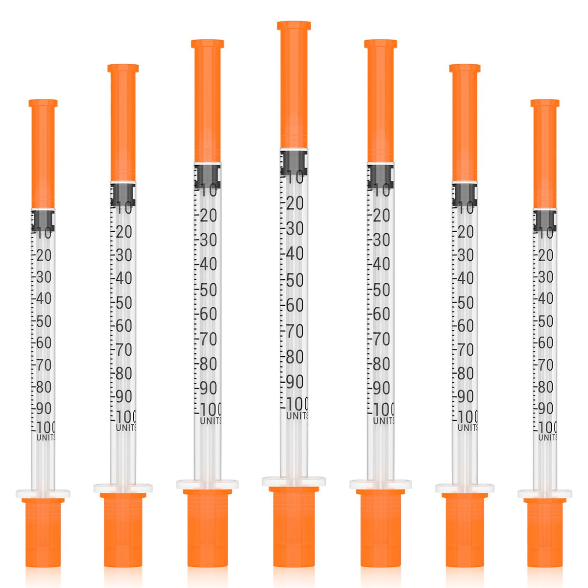 HENDARI 1 mL syringes in a row, U-100 scale