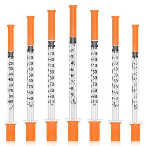 HENDARI 1 mL syringes in a row, U-100 scale