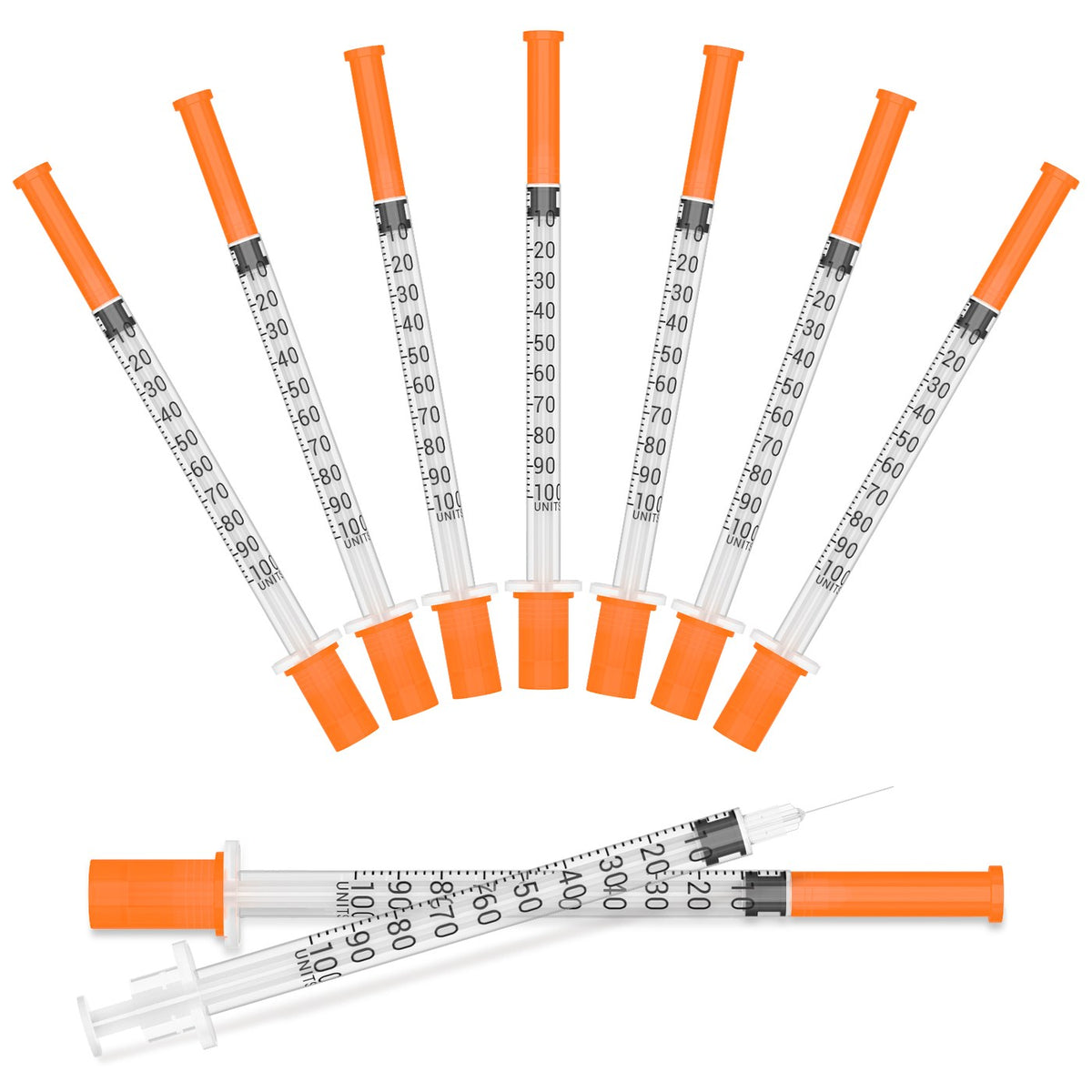 HENDARI 1 mL syringes fanned out with orange caps